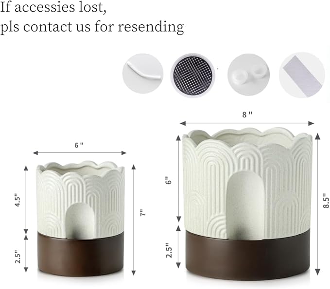 Nihow Self Watering Plant Pot Set: 6 Inch & 8 Inch Ceramic Planter with Drainage Hole & Water Storage Plus - Relief Design Self Watering Pot for Indoor Plants - Beige & Brown Flower Pot -Set of 2 Nihow