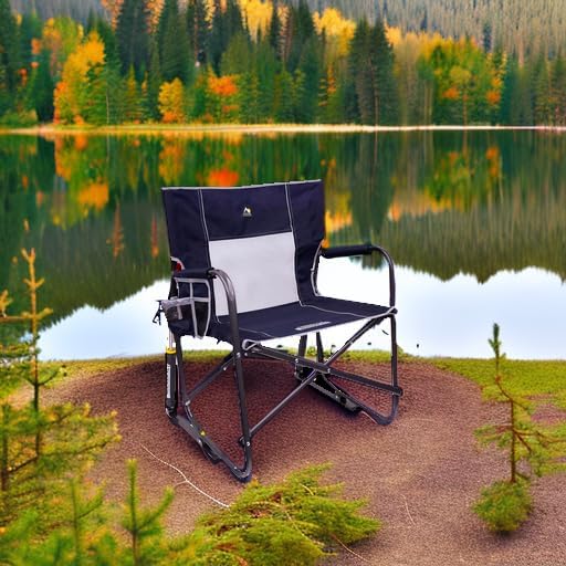 GCI OUTDOOR Freestyle Rocker with Side Table Camping Chair | Portable Folding Rocking Chair with Solid, Durable Armrests, Drink Holder & Comfortable Backrest — Heathered Indigo GCIOUTDOOR