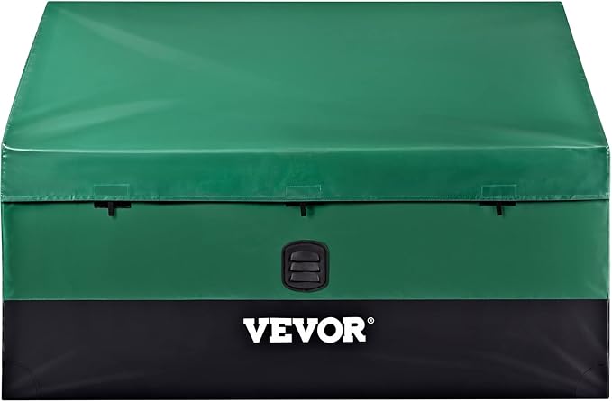VEVOR Outdoor Storage Box, 100 Gallon Waterproof PE Tarpaulin Deck Box w/Galvanized Frame, All-Weather Protection & Portable, for Camping, Garden, Poolside, and Yard, Black & Green VEVOR
