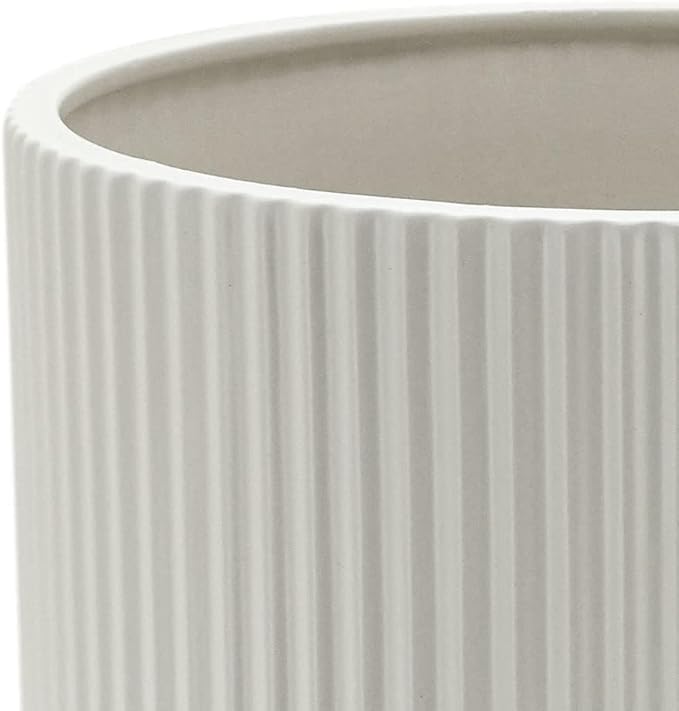 Amazon Basics Fluted Ceramic Round Planter with Drainage Hole, Indoor Outdoor Flower Pot, 10-inch, White AmazonBasics