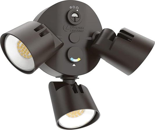 Lithonia Lighting HomeGuard 3-Light LED Outdoor Flood Lights, Outdoor LED Lights, Dusk to Dawn Sensor, Adjustable Lumens, Selectable Color, Round Heads, Dark Bronze (HGX LED 3RH ALO SWW2 120 PE DDB) AcuityBrands