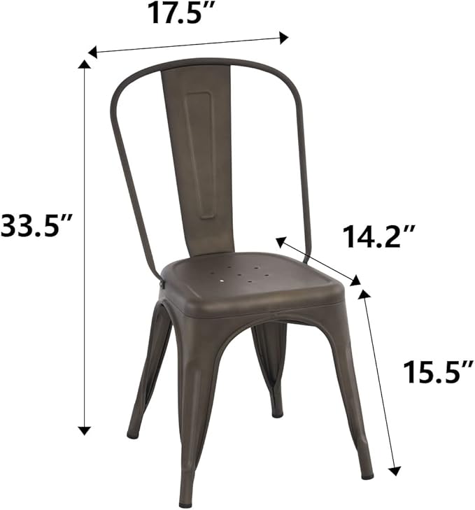 Nazhura Metal Dining Chair Farmhouse Tolix Style for Kitchen Dining Room Café Restaurant Bistro Patio, 18 Inch, Stackable, Waterproof Indoor/Outdoor (Sets of 4) (Steel Seat, Bronze) NazhuraGoodCompanionAtHome