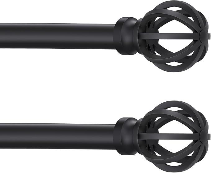 Black Curtain Rods for Windows 28 to 48 Inch, 2 Pack 5/8" Diameter Heavy Duty Metal Adjustable Small Drapery Rod With Bracket Poskena