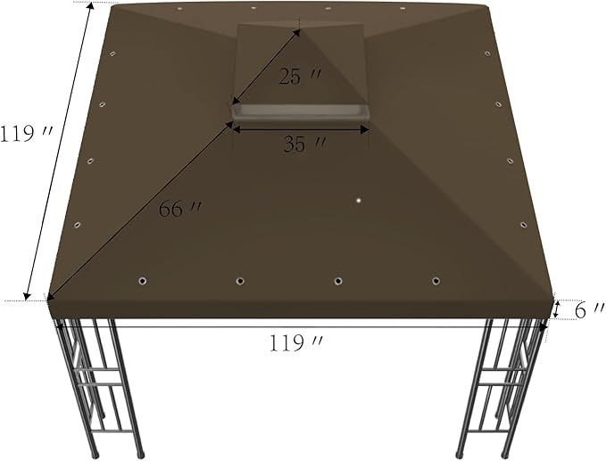Sumfaller 10x10 FT Gazebo Replacement Canopy Top Cover Double Tiered Canopy Top Cover for Outdoor BBQ Roof Cover Grill Shelter (Dark Brown) Rootora