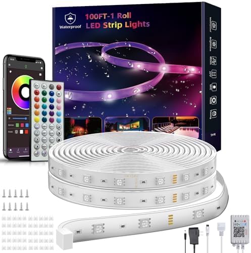 200ft Outdoor Led Strip Lights Waterproof, Ip68 Outside Led Light Strip Waterproof with Remote and App Control, Exterior Led Rope Lights Music Syne RGB Strip Lights for House Decor(2 * 100ft) Ledagic