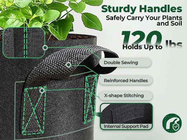 T4U Fabric Plant Grow Bags with Handle 7 Gallon Pack of 5, Heavy Duty Nonwoven Smart Garden Pot Thickened Aeration Nursery Container Black for Outdoor Potato, Tomato, Chili, Carrot and Vegetables T4U
