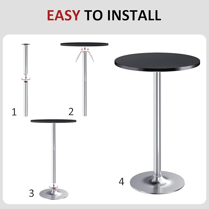 Furmax Bistro Pub Table Round Bar Height Cocktail Table for Home Bar, Small Round Bar Tables for Party, Dining Room, Living Room and Wedding, Metal Base MDF Top Obsidian, 40.6 Inch Height (1, Black-2) Furmax