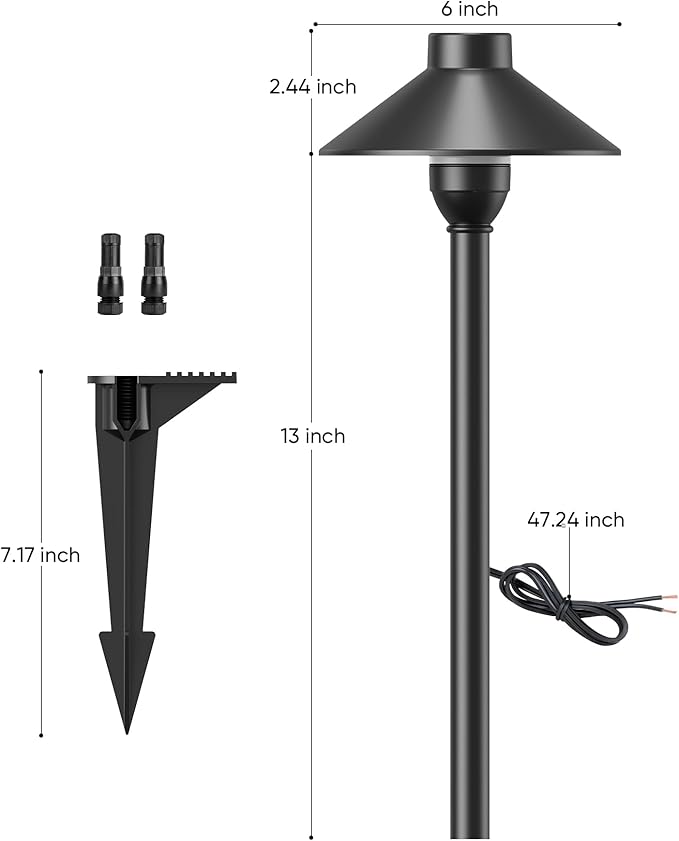 PARTPHONER Low Voltage Landscape Lighting 12-Pack, Aluminum 12V Pathway Lights with G4 Bulbs, Waterproof Stylish Matte Black Color Wired Path Lights with Connectors for Walkway Yard Garden PARTPHONER
