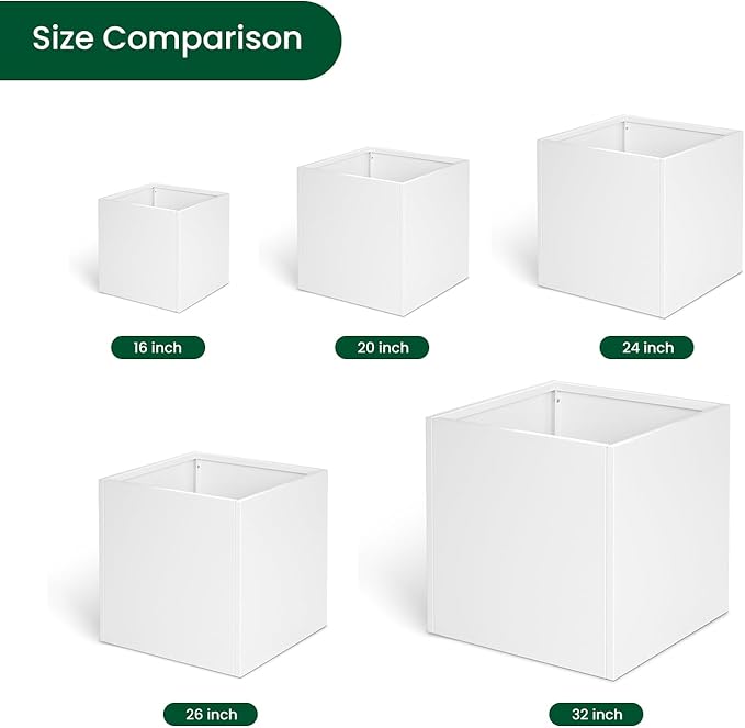 White Steel Planter Square Outdoor Planters Galvanized Steel Planter Box 26 Inch Indoor Metal Large Planters Cube Heavy Duty Flower Pot Modern Commercial Residential for Trees Patio Yard Garden GZGNEEVL