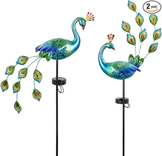 DREAMSOUL Peacock Solar Lights Outdoor 2 Pack, Waterproof Outdoor Solar Lights for Yard Pathway Peacock Garden Decor DREAMSOUL