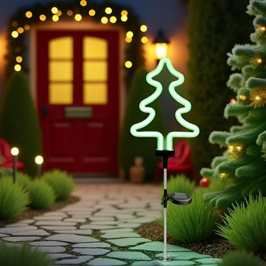 Solar Garden Stake Lights, Waterproof Landscape Light, Solar Landscape Path Lights, Neon Lights, Outdoor Decor for Garden, Yard, Lawn, Pathway, Patio, Backyard (Christmas Tree) RechargeableLEDWorkLights