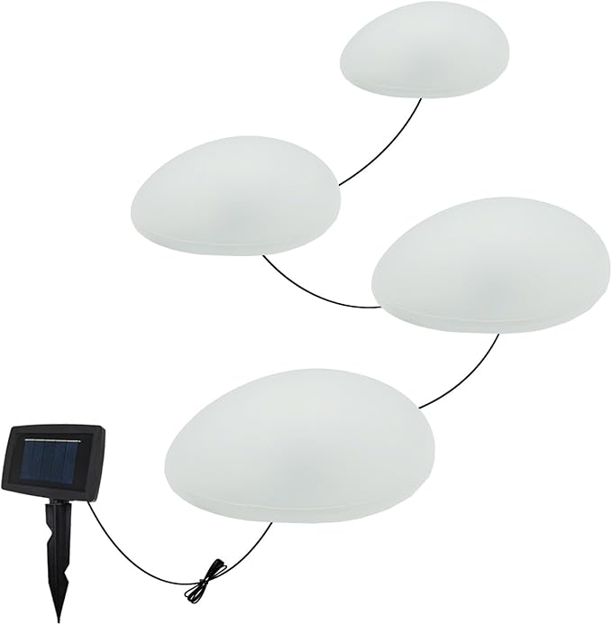 SUNNYPARK Solar Garden Lights Outdoor Set of 4 Plastic Pebble Shape Decorative Rock Lights Waterproof - Warm White SUNNYPARK