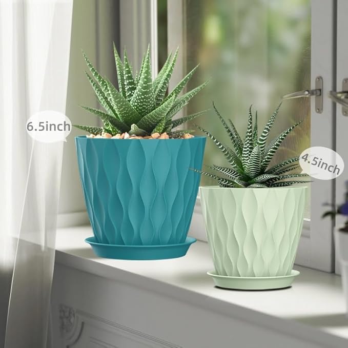 4/4.5/5/5.5/6/6.5/7 Inch Plant Pots,7 Pack Flower Pots with Drainage Holes and Trays,Plastic Planters for Indoor Outdoor Plants Growth,Multicolor SQKH
