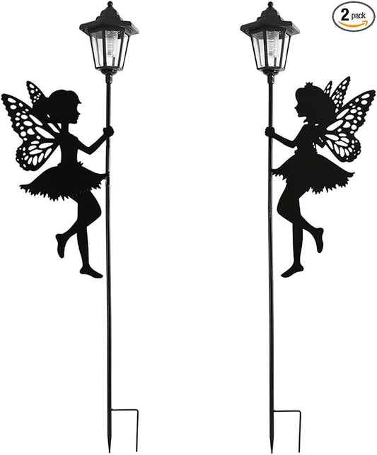 Solar Fairy Garden Stake Decorative Lantern Outdoor Waterproof, 2-Pack Solar Courtyard Lawn Decorative Lights,Outdoor Garden Statue Lights (Warm Lighting) YMTengFei