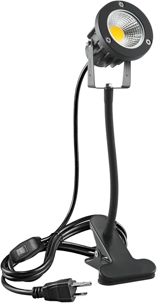 LED Spot Lights Plug in Outdoor Indoor Light 7W 3000K 9.8ft Power Cord Waterproof Landscape Lights Spotlight with Clip and Metal Hose for Plants Yard Garden Accent Lighting Ambient Light Highqualitylightingproducts