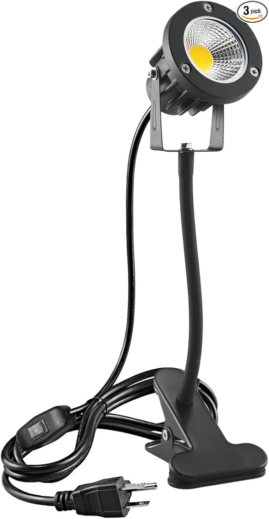 Taysing LED Spot Lights Plug in Outdoor Indoor Light 7W 6000K 9.8ft Power Cord Waterproof Landscape Lights Spotlight with Clip and Metal Hose for Plants Yard Garden Accent Lighting Ambient Light Highqualitylightingproducts