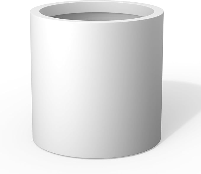 Kante 15.7" Dia Round Concrete Planter, Modern Style Large Cylindrical Plant Pot with Drainage Hole and Rubber Plug for Indoor Outdoor Patio, White Kante