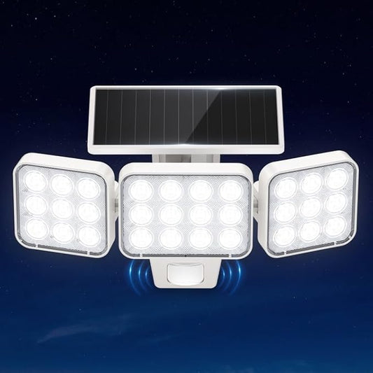 WdtPro Solar Lights Outdoor Motion Sensor, 3500LM Bright Solar Flood Lights Outdoor, Adjustable & Upgrade Glass Panel, Wireless LED Solar Powered Security Spot Lights Waterproof for Yard-1Pack, White WdtPro
