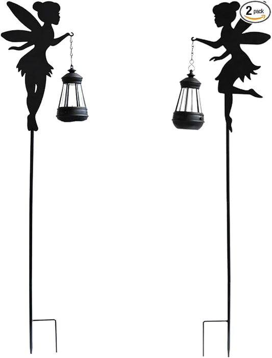 Solar Fairy Garden Stake Decorative Lantern Outdoor Waterproof, 2-Pack Solar Courtyard Lawn Decorative Lights, Outdoor Garden Statue Lights (Multicolour) YMTengFei