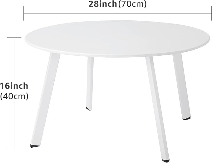 Patio Round Table - Metal Outdoor Coffee Table, Weather Resistant, Anti-Rust - White Juserox