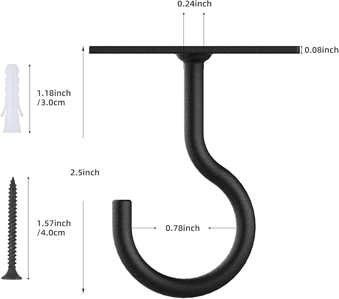 Ceiling Hooks for Hanging Plants 20Pcs Black QTJUST