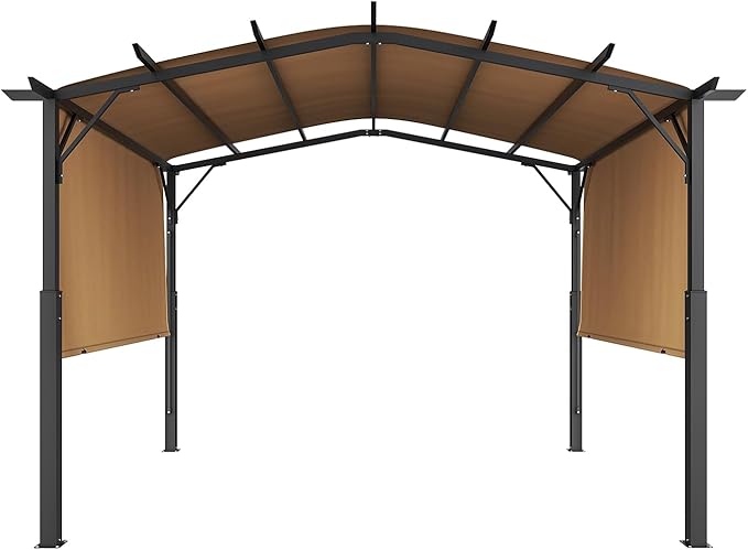 VEVOR 10 x 10 ft Outdoor Pergola, Arched Top Metal Pergola, Retractable Pergola with Sun Shade Canopy, Large Patio Shelter Pavilion, Heavy Duty Garden Pergola for Deck Backyard Porch Poolside VEVOR