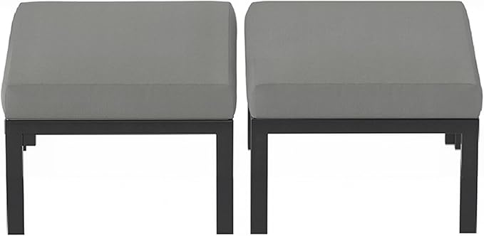 HOMREST Metal Outdoor Ottoman, 2-Piece Aluminum Footstool w/Removable Cushion, Multipurpose Footrest Stool Additional Seating, Set of 2 Outdoor Ottomans for Patio Deck (Dark Grey) HOMREST