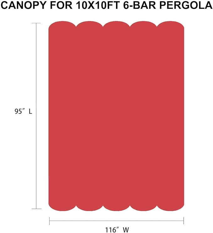 Pergola Shade Cover Replacement Canopy Top Compatible with 10 X 10 ft 6-Bar Pergola Frames - Red (Canopy Size 116" W x 95" L, Canopy Top Only) Rootora