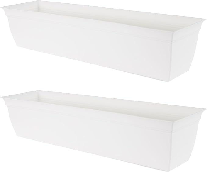The HC Companies Indoor Outdoor 30 Inch Eclipse Series Window Flower Garden Ornamental Planter Box with Removable Attached Saucer, White (2 Pack) TheHCCompanies