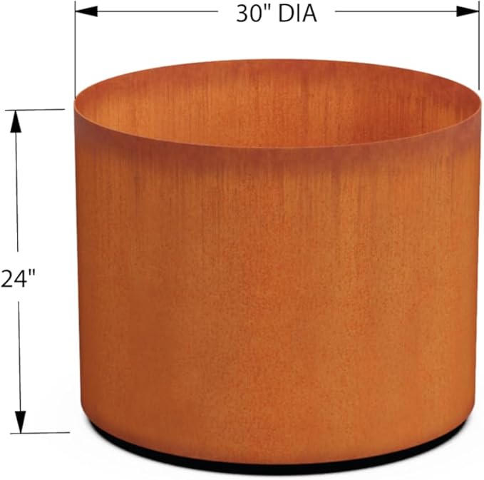 Plantercraft Corten Steel Planters | Large Round Planters for Outdoor Plants - 30 x 24 Inch Extra Large Outdoor Planter for Modern Patio & Garden Statement Piece Plantercraft