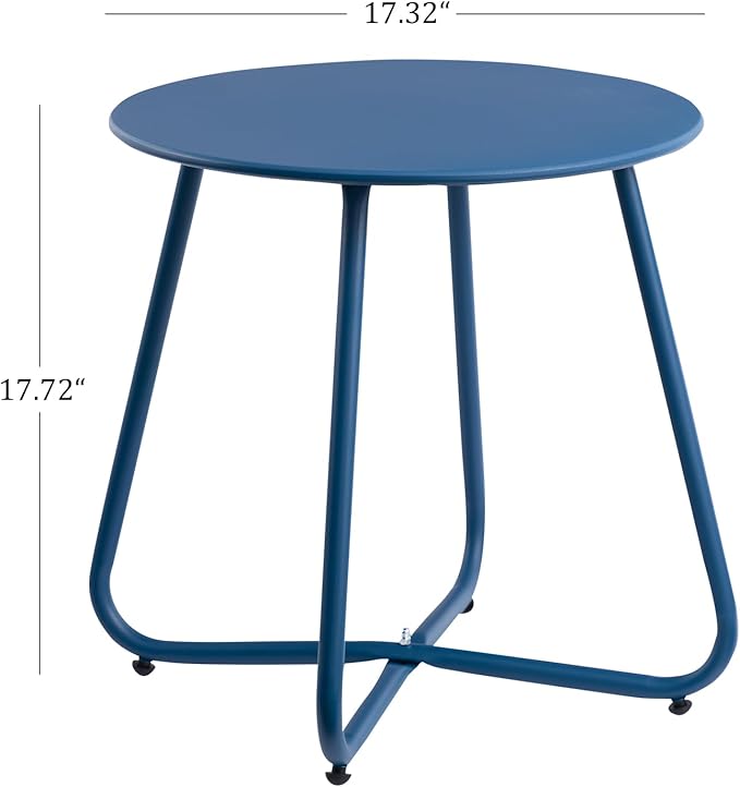 HollyHOME Round Metal Side Table, Rust-Resistant Patio Small Plant Stand, Outdoor 17.32'' Portable End Table for Balconies, Gardens, Living Rooms and Bedrooms, Navy Blue HollyHOME