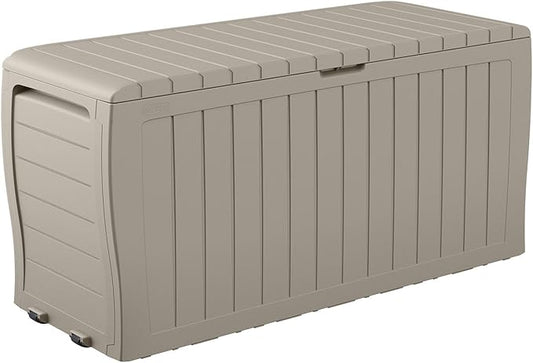 Keter Marvel Plus 71 Gallon Resin Outdoor Storage Box for Patio, Balcony & Garden – Weather‑Resistant Deck Box for Cushions, Pillows, Pool Floats & Tools, Beige Keter