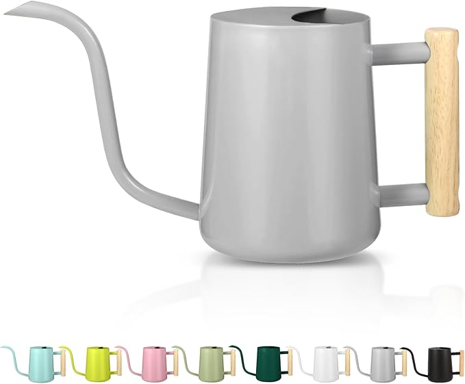 Watering Can Indoor Plants, 35oz Small Indoor Stainless Steel Metal Watering Can Modern Decorative Watering Pot with Long Spout for Indoor House Plant Bonsai Garden Flowers (Gray) GUKJOB