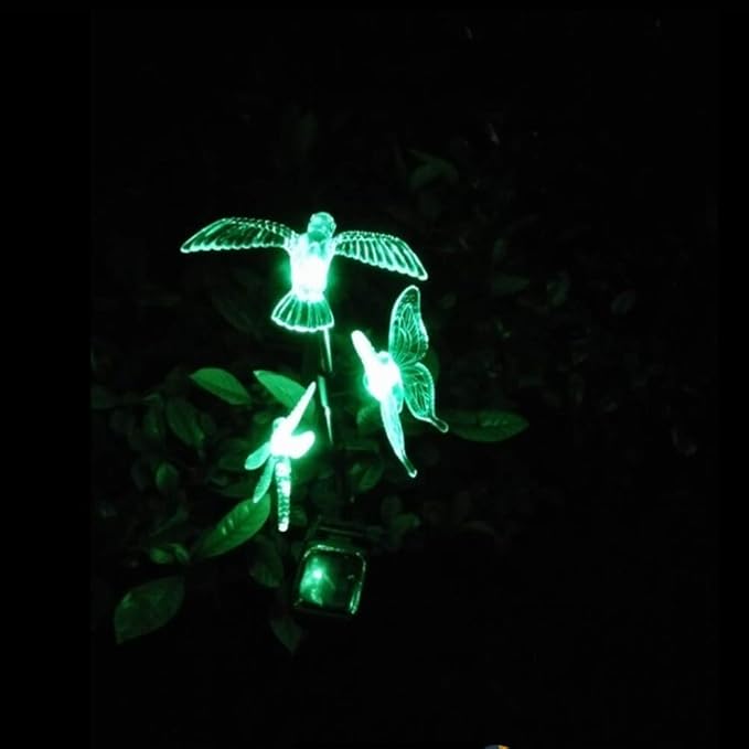 Solar Garden Stake Lights Hummingbird Butterfly and Dragonfly Multi-Color Changing Decorative Landscape Light for Garden Patio Lawn Yard Decorations OSALADI