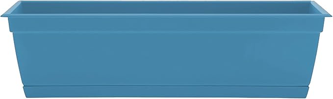 Bloem Dayton 24" Ocean Blue Recycled Plastic Rectangle Window Box Planter with Saucer Tray for Indoor and Outdoor Gardening Bloem
