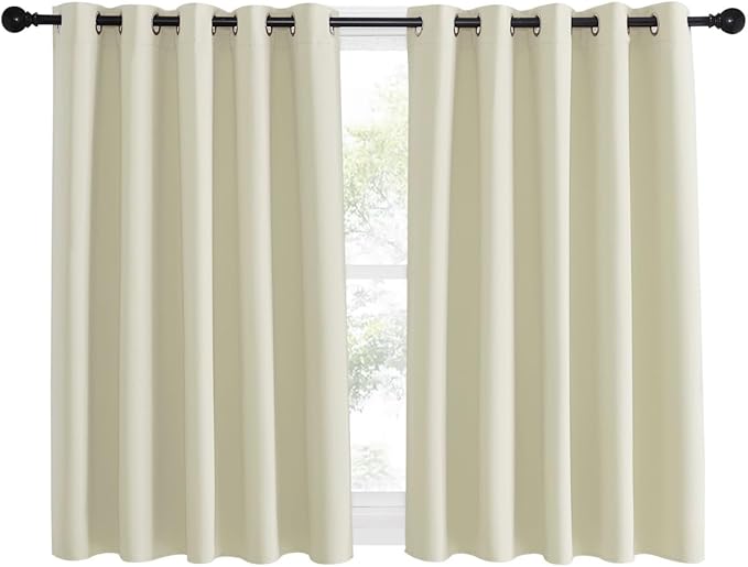NICETOWN Room Darkening Beige Curtain 54 inches Long, Thermal Insulated Solid Grommet Sound & Light Blocking Window Treatment for Kitchen/Nursery, 1 Panel, W66 x L54 NICETOWN
