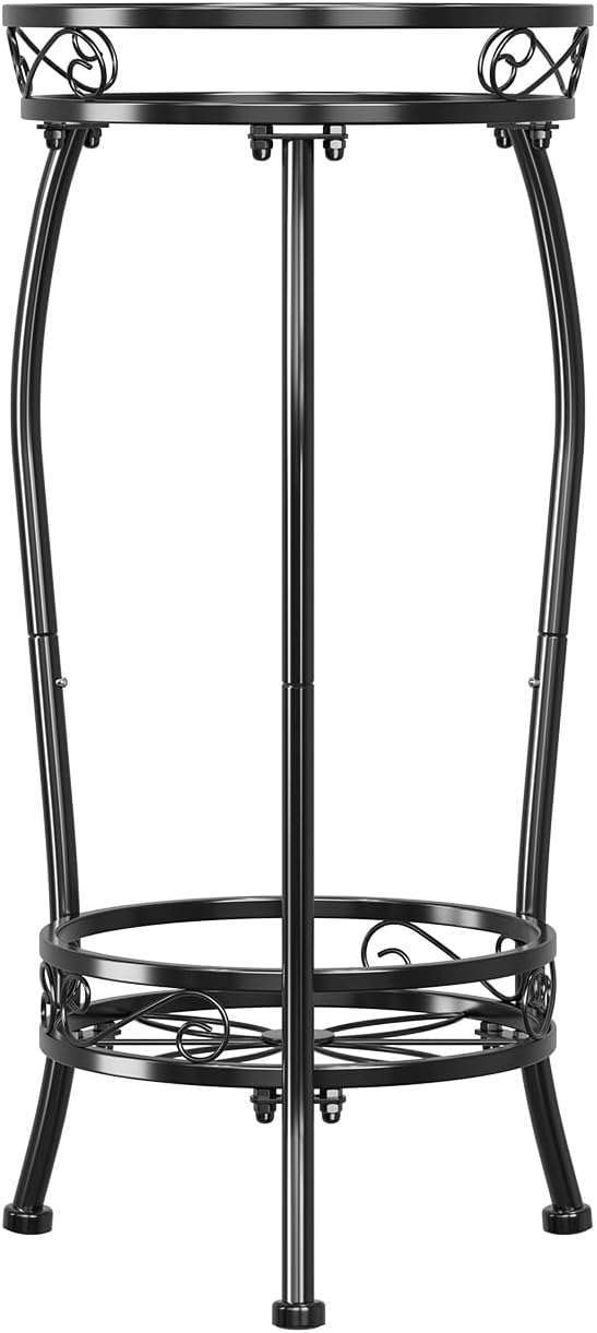 Simple Trending Plant Stand Indoor Outdoor, Tall Round Plant Shelf, 2 Tiers Metal Flower Pot Holder Stand Heavy Duty, for Garden, Balcony, Black SimpleTrending