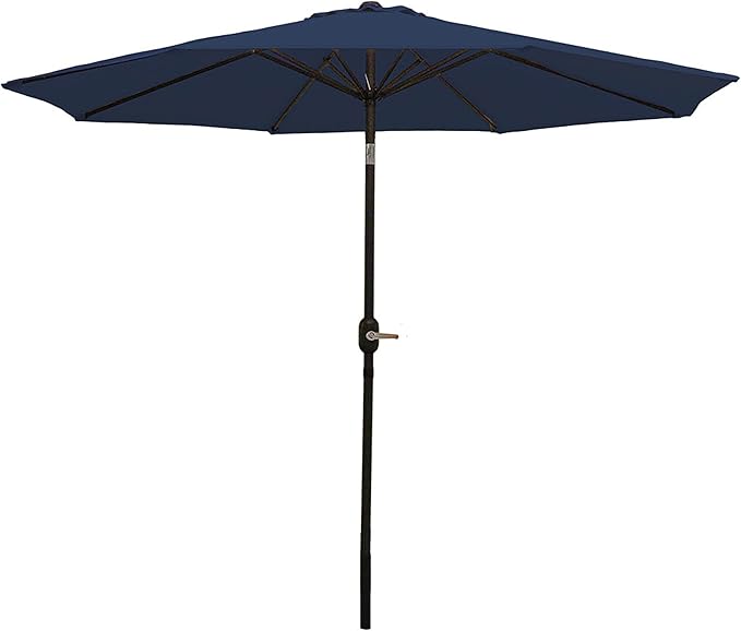 Sunnydaze Outdoor Patio Umbrella - Polyester Table Market Umbrella with Push-Button Tilt and Crank - 8 Sturdy Ribs - Navy Blue - 9ft SunnydazeDecor