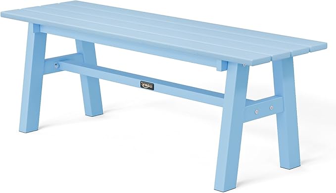 VINGLI 47” Outdoor HDPE Bench, Weatherproof Garden Bench w/Metal Legs, Poly Lumber Porch Benches, 660 LBS Capacity Outdoor Backless Patio Benches for Entryway Deck (Blue) VINGLI
