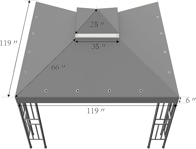 Sumfaller 10x10 FT Gazebo Replacement Canopy Top Cover Double Tiered Canopy Top Cover for Outdoor BBQ Roof Cover Grill Shelter (Grey) Rootora
