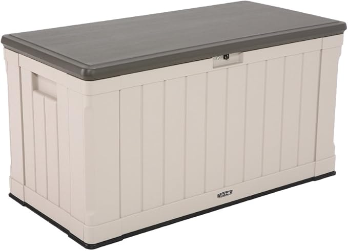 LIFETIME 60186 Heavy-Duty Outdoor Storage Deck Box, 116 Gallon, Desert Sand/Brown Lifetime