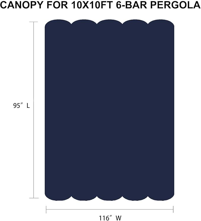Pergola Shade Cover Replacement Canopy Top Compatible with 10 X 10 ft 6-Bar Pergola Frames - Navy Blue (Canopy Size 116" W x 95" L, Canopy Top Only) Rootora