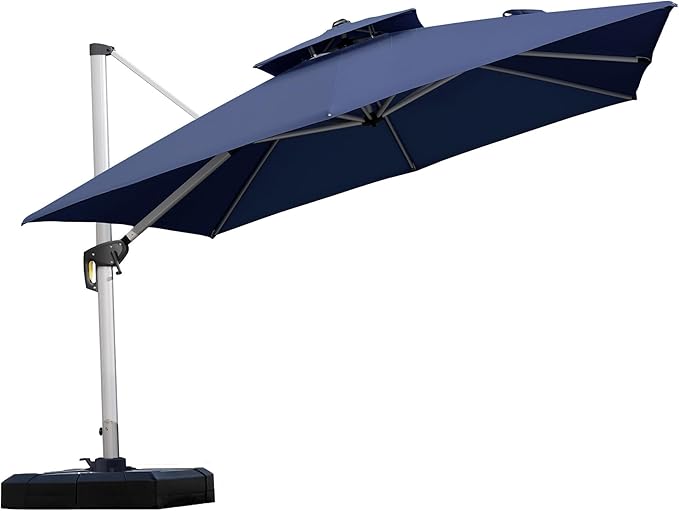 PURPLE LEAF 10ft Patio Umbrella Outdoor Square Umbrella Large Cantilever Umbrella Windproof Offset Heavy Duty Sun for Garden Deck Pool Patio, Navy Blue PURPLELEAF