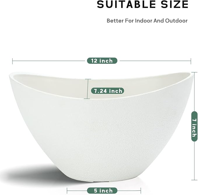 LaDoVita Plant Pots with Drainage Holes, 12 Inch Large Planters for Indoor Plants, Plastic Flower Pots Outdoor, 2 Pack, White LaDoVita
