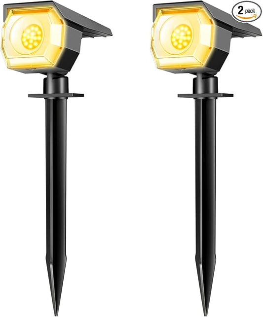 2 Pack Solar Spot Lights Outdoor, Solar Spotlights Outdoor Waterproof 2-in-1 Auto On/Off Landscape Lighting for Outside Yard Wall Garden Pathway(Warm White) Peasur