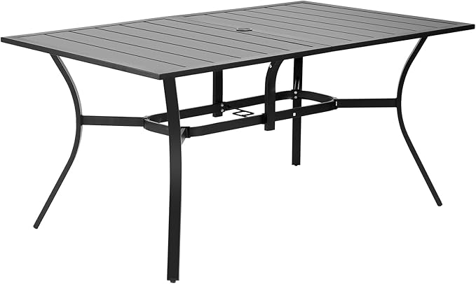 VEVOR Outdoor Patio Dining Table, 59 inch Long Rectangular Metal Steel Slat Backyard Bistro Tables for 4-6, with 1.5 in Umbrella Hole, All-Weather Large Furniture for Lawn Garden Porch, Black VEVOR