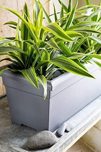 The HC Companies 28 Inch Romana Planter Box with Drainage Plug, Lightweight UV-Resistant Plastic Outdoor Planters, 1-Pack Flower Box for Garden, Patio, Balcony, and Fence, Clay TheHCCompanies
