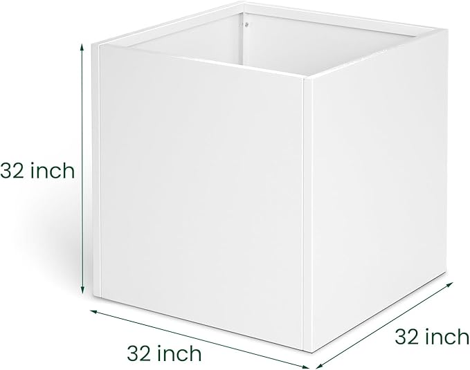 White Steel Planter Square Outdoor Planters Galvanized Steel Planter Box Indoor 32 Inch Metal Large Planters Cube Heavy Duty Flower Pot Modern Commercial Residential for Trees Patio Yard Garden GZGNEEVL