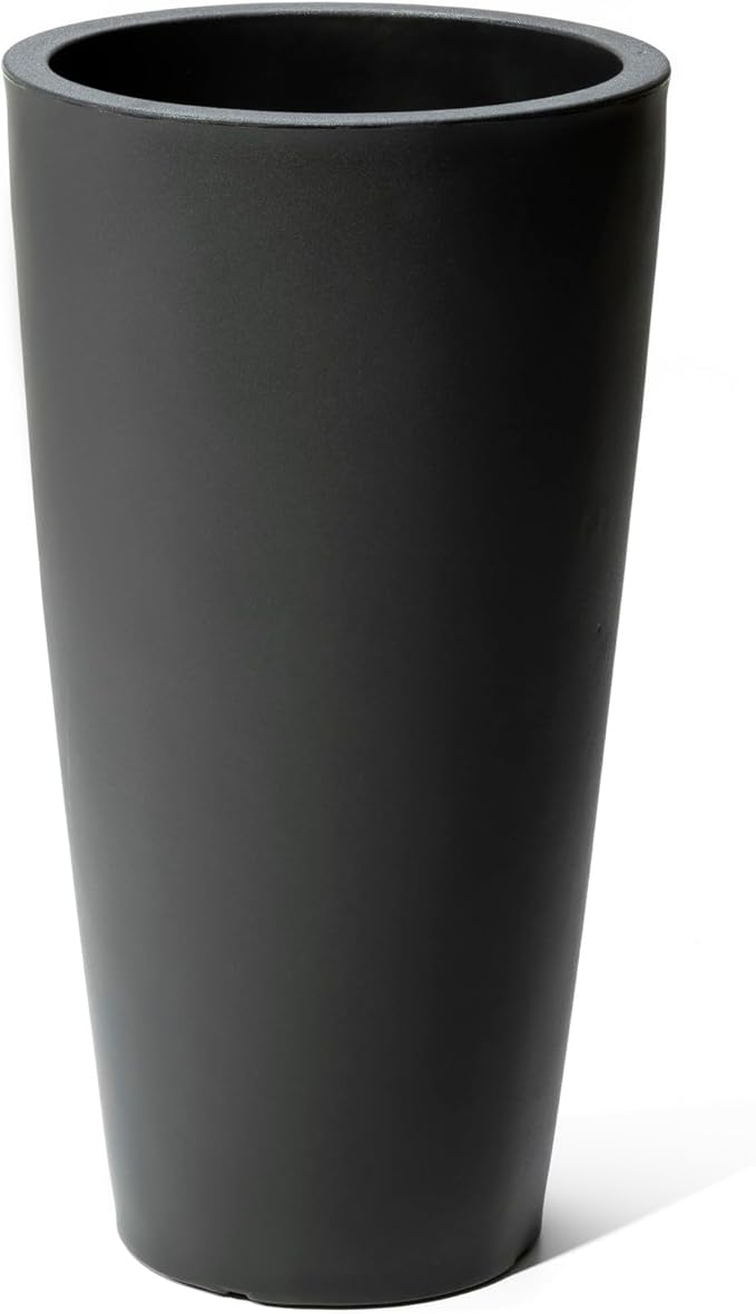 Step2 Tremont Tall Round Tapered Planter, 28" Tall, Indoor/Outdoor Plants, Efficient Drainage, Durable Resin, Onyx Black Step2