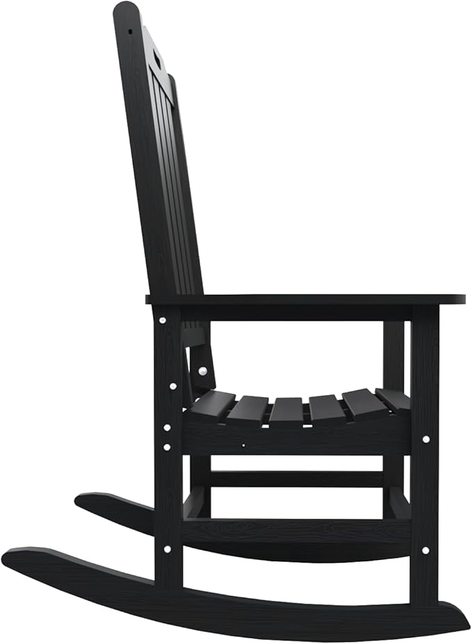 Oversized Rocking Chair Set of 4, Outdoor Rocking Chair for Adults, All Weather Resistant Porch Rocker for Lawn Garden, Black THOEOE
